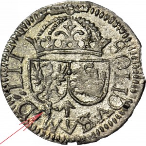 RR-, Zygmunt III Waza, Szeląg 1614, Wilno, trefl pod tarczami herbowymi, rzadki