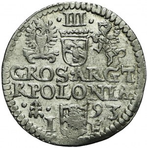 R, Sigismond III Vasa, Trojak 1593, Olkusz, grille à gauche, rare