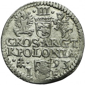 R, Sigismondo III Vasa, Trojak 1593, Olkusz, griglia a sinistra, rara