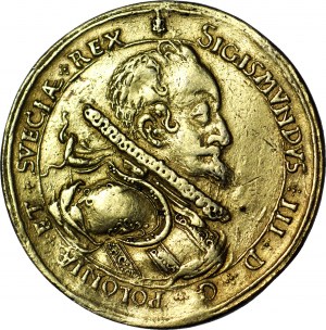 Zygmunt III Waza, 10 dukatów 1608 medalowe, stara złocona KOPIA
