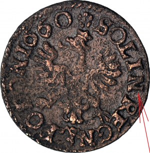 RRR-, John Casimir, Scellino della Corona 1660, Ujazdów, SOLIN con N, invece di SOLID