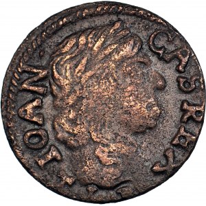 RRR-, Jan Kazimierz, Szeląg koronny 1660, Ujazdów, SOLIN przez N, zamiast SOLID