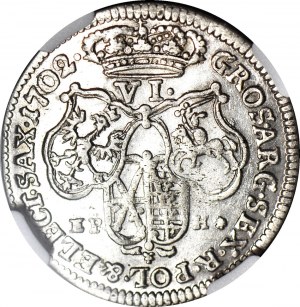 August II Silný, šesťpence 1702 EPH, Lipsko, razené