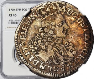 RRR-, Augustus II Silný, Sixpence Moscow 1706 EPH*, nesprávne označenie IV, veľmi zriedkavé