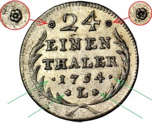 RRR-, August III Sas, 1/24 thaler 1754 EDC, flowers next to denomination, SAMPLE?, unlisted