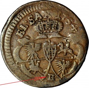RR-, August III Sas, 1754 penny, Gubin, two letters II