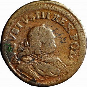 RR-, August III Sas, 1754 penny, Gubin, two letters II