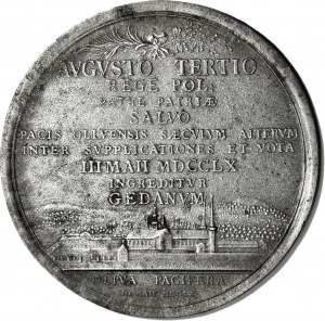 August III, medaile 1760 Gdaňsk, sté výročí míru v Olivě, Bialogon, litina