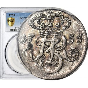 R-, August III Sas, Trojak 1755, Gdańsk, R2, menniczy
