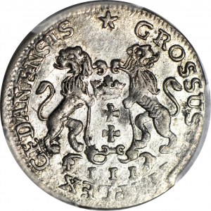 R-, August III Sas, Trojak 1755, Danzig, R2, Münzstätte