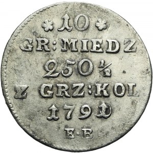 Stanisław A. Poniatowski, 10 medených grošov 1791/0 EB, dátumová pečiatka, vzácne