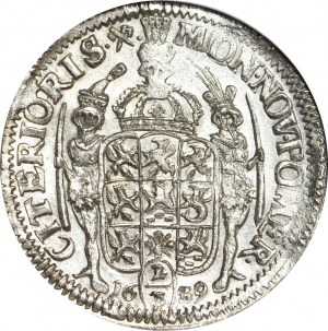 R-, Pomoransko, Karol XI, 2/3 toliara (Gulden) 1689 ILA, Štetín, VÝBORNÝ