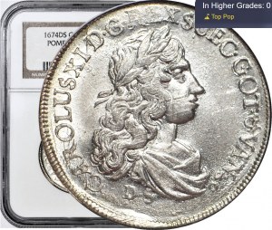 Poméranie, Charles XI, 1/3 de thaler 1674, Szczecin, EXCELLENT