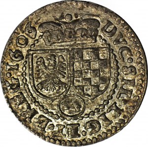 RRR-, Sliezsko, vojvodstvo Legnicko-Brzesko-Wołowski, 3 krajcary 1606 Złoty Stok, ÚPLNÉ DÁTUM, R8
