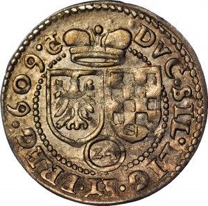RRR-, Slezsko, Jan Chrystian a Jiří Rudolf, 3 krajcary, 1609 Ct, Zloty Stok, velmi vzácné