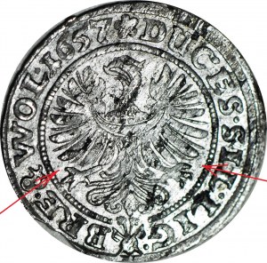 RR-, Silesia, Three Brothers, 3 krajcars 1657, Brzeg, no E-W, mint, UNNOTED!