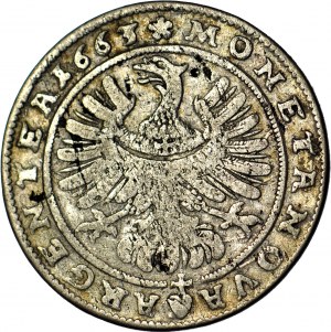 RRR-, Slezsko, Chrystian Wołowski, 15 krajcars 1663, Brzeg, W z punca písmeno A! NEZAPOMENUTO!