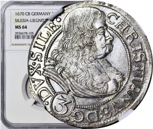 RR-, Śląsk, Chrystian Wołowski, 3 krajcary 1664, Brzeg, NIENOTOWANY!