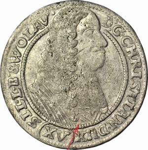 RRR-, Sliezsko, Chrystian Wołowski, 15 krajcars 1664, Brzeg, krúžky namiesto bodiek, NIENOTOVANÉ