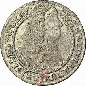 RRR-, Schlesien, Chrystian Wołowski, 15 krajcars 1664, Brzeg, Ringe anstelle von Punkten, NIENOTIERT