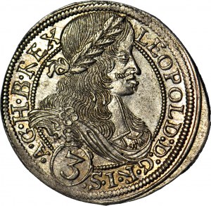 RR-, Sliezsko, Leopold I, 3 krajcary 1665 FBL, Kladsko, mincovňa a veľmi vzácne