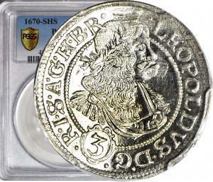 Sliezsko, Leopold I., Vroclav, 3 krajcary 1670, (SHS), mincovňa, tip SIL.