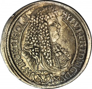 RRR-, Śląsk, Sylwiusz Fryderyk, 15 krajcarów 1676, Oleśnica, ROCZNIK B. RZADKI