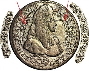 RR-, Śląsk, Franciszek Ludwik, 15 krajcarów 1693, Nysa, ozdobne ornamenty, b. rzadki