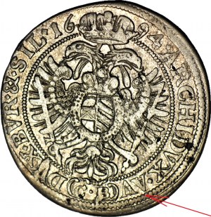 R-, Śląsk, Leopold I, 15 krajcarów 1694 CB, BRZEG, B.REX/ DG.R.I.?AV, rzadki