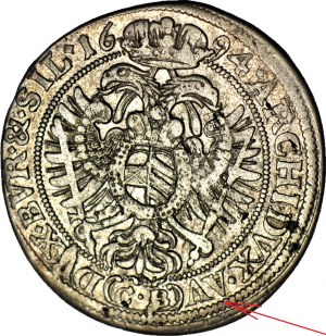 R-, Schlesien, Leopold I, 15 krajcars 1694 CB, BRZEG, B.REX/ DG.R.I.?AV, selten