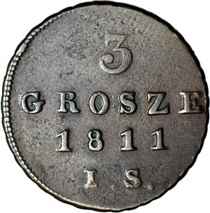 Duchy of Warsaw, 3 pennies 1811 IS, broad date
