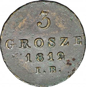 Duchy of Warsaw, 3 pennies 1812 IB, nice