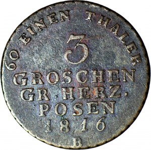 R-, Grand Duchy of Poznan, 3 groszy 1816 B, Wroclaw.