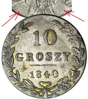 RR-, Royaume de Pologne, 10 groszy 1840, SANS LETTRES M-W