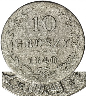 RRR-, Royaume de Pologne, 10 groszy 1840 WW au lieu de MW