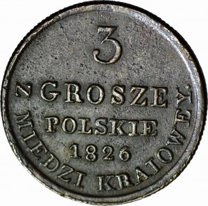 Kingdom of Poland, 3 pennies 1826 IB, from KRAINE COPPER, original minting