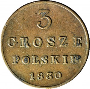 Poľské kráľovstvo, 3 groše 1830 FH, krásna prírodná kópia