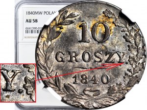 RR-, 10 Groszy 1840, DASH dopo GROSZY., molto raro coniato dopo il 1845