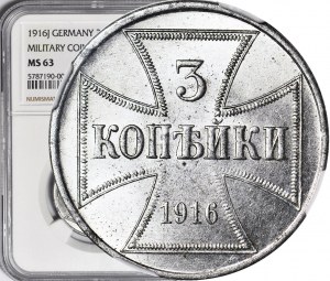 3 Kopeken 1916 OST J, Hamburg, gestempelt