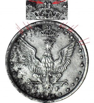 RR-, Royaume de Pologne, 10 fenig 1917 FF, DOUBLE DIE, DEUX CROIX sur le chrono