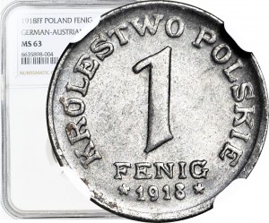 Royaume de Pologne, 1 fenig 1918 FF, non oblitéré, forte fissure dans le timbre