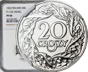 RRR-, 20 groszy 1923, PRÓBA, LUSTRZANE, rzadszy typ II