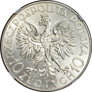 10 Zloty 1933, Kopf, Warschau, Münzstätte