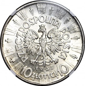 10 zloty 1937, Piłsudski, non oblitéré