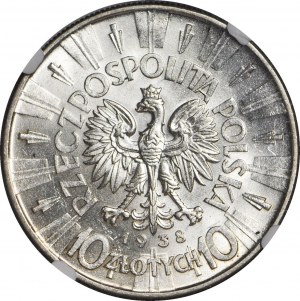 10 zloty 1938, Piłsudski, non oblitéré