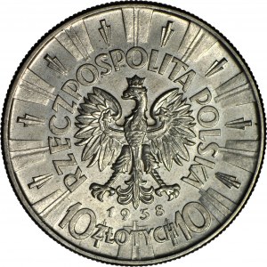 10 zloty 1938, Piłsudski, rare, non oblitéré