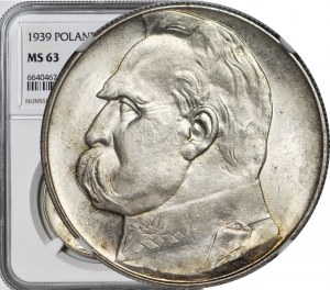 10 zloty 1939, Piłsudski, non oblitéré, beau
