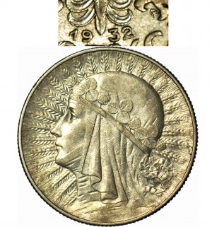 5 Zloty 1932, Kopf, ZE ZNAKM, Warschau, selten und schön