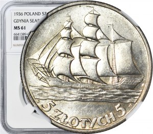 5 gold 1936 Sailing ship, minted