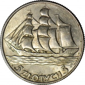 5 oro 1936 Nave a vela, zecca